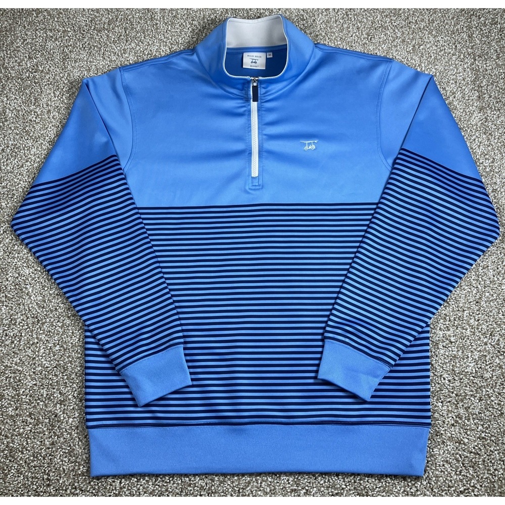 Bald Head Blues Pullover Mens Medium Blue Striped‎ Quarter Zip Golf Performance